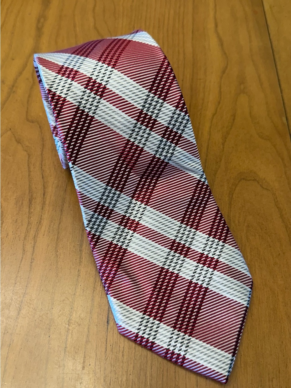 Express Men’s Burgundy and White Plaid 100% Silk Tie | Power Tie Business Casual